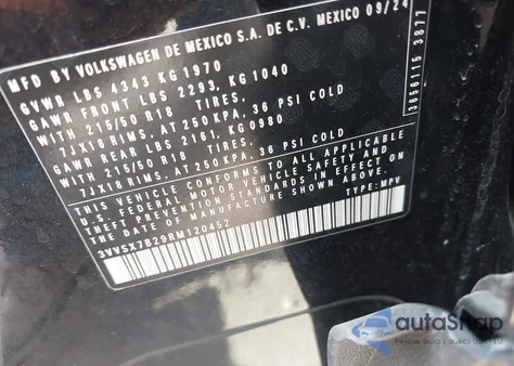 2024 Volkswagen Taos 1.5T Se from USA, damaged, VIN 3VVSX7B29RM120452